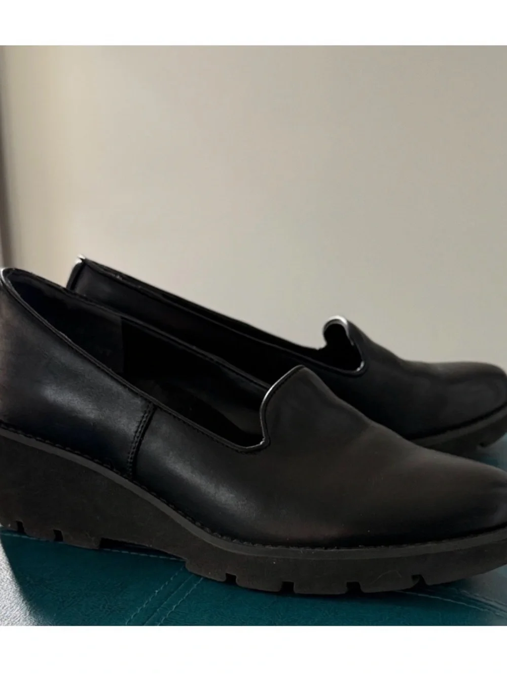 Vionic Black Leather Slip-On Wedge